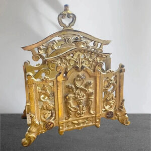 Antique Brass Plated Bradley Hubbard Napkin Holder Mermaids Seahorse details